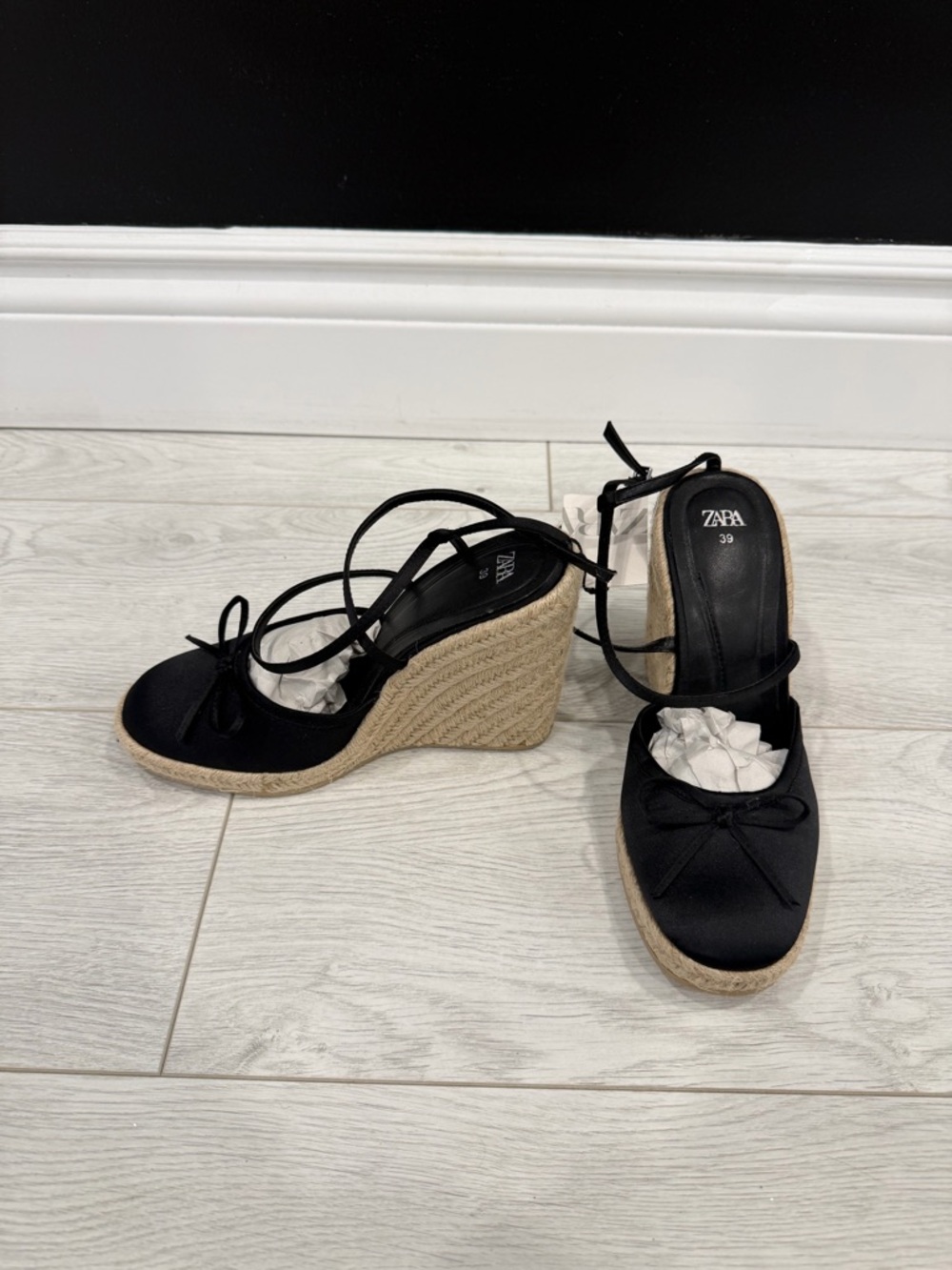 Zara | Black Espadrille Wedges